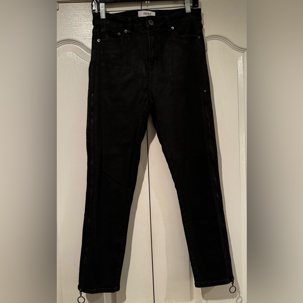 Pistola Black Skinny Jeans with Leg Zipper Detail - Size 29